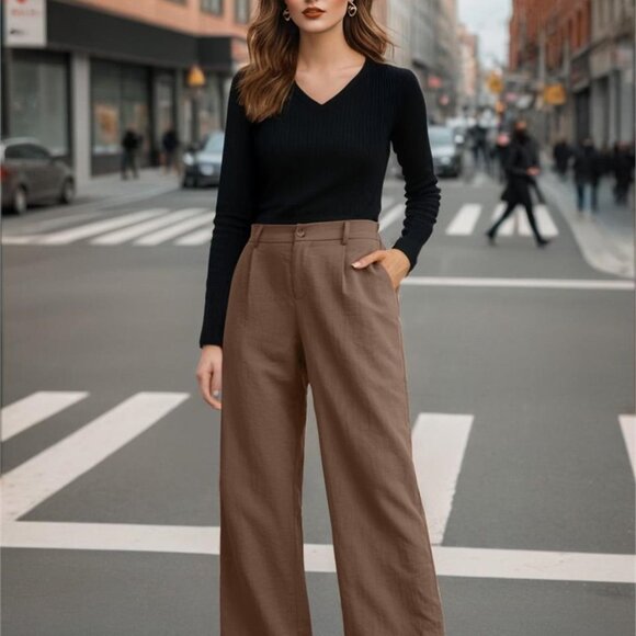 Airmenty Wide Leg Pants High Waisted - Picture 4 of 5